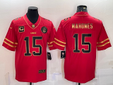 Men's Kansas City Chiefs #15 Patrick Mahomes Red With C Patch Limited Jersey