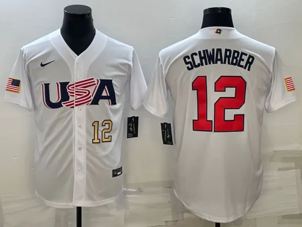 MLB USA Baseball Kyle Schwarber 2023 World Baseball Classic White Jersey