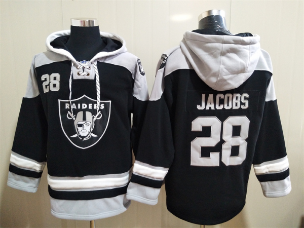 Men's Las Vegas Raiders #28 Josh Jacobs Ageless Must-Have Lace-Up Pullover Hoodie