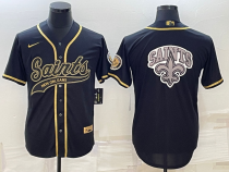 Men's New Orleans Saints Black Gold Team Big Logo With Patch Baseball Jersey