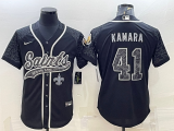 Men's New Orleans Saints #41 Alvin Kamara Black Gold With Patch Baseball Jersey