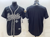 Men's New Orleans Saints Blank Black Reflective With Patch Baseball Jersey