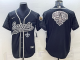 Men's New Orleans Saints Black Reflective Team Big Logo With Patch Baseball Jersey