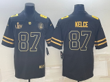 Men's Kansas City Chiefs #87 Travis Kelce Black Golden Super Bowl LV Limited Jersey