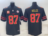 Men's Kansas City Chiefs #87 Travis Kelce Black Red Gold 4-Star C Patch Vapor Limited Jersey