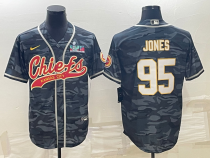 Men's Kansas City Chiefs #95 Chris Jones Grey With Patch Baseball Jersey