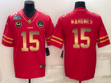 Men's Kansas City Chiefs #15 Patrick Mahomes Red Gold Super Bowl LVII Patch And 4-Star Limited Jersey