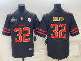 Men's Kansas City Chiefs #32 Nick Bolton Black Red Gold Super Bowl LVII Patch Vapor Limited Jersey