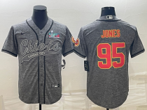 Men's Kansas City Chiefs #95 Chris Jones Gray With Patch Baseball Jersey