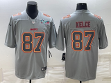 Men's Kansas City Chiefs #87 Travis Kelce Gray Super Bowl LVII Patch Atmosphere Fashion Limited Jersey