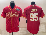 Men's Kansas City Chiefs #95 Chris Jones Red With Patch Baseball Jersey