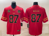 Men's Kansas City Chiefs #87 Travis Kelce Red Gold Super Bowl LVII Patch And 4-Star Limited Jersey