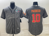 Men's Kansas City Chiefs #10 Isiah Pacheco Grey With Super Bowl LVII Patch Baseball Jersey