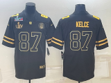 Men's Kansas City Chiefs #87 Travis Kelce Black Golden Super Bowl LV And Super Bowl LVII Limited Jersey