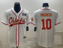 Men's Kansas City Chiefs #10 Isiah Pacheco White With Super Bowl LVII Patch Baseball Jersey