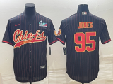 Men's Kansas City Chiefs #95 Chris Jones Black With Patch Baseball Jersey