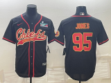 Men's Kansas City Chiefs #95 Chris Jones Black With Patch Baseball Jersey