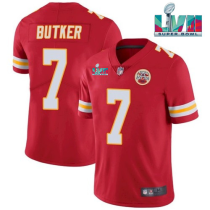 Men's Kansas City Chiefs #7 Harrison Butker Red Super Bowl LVII Patch Vapor Limited Jersey