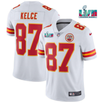 Men's Kansas City Chiefs #87 Travis Kelce White Super Bowl LVII Patch Vapor Limited Jersey