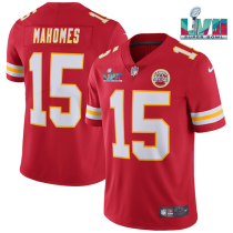 Men’s Kansas City Chiefs #15 Patrick Mahomes Red Super Bowl LVII Patch Vapor Limited Jersey