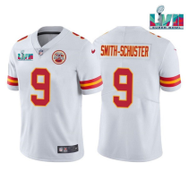 Men's Kansas City Chiefs #9 JuJu Smith-Schuster White Super Bowl LVII Patch Vapor Limited Jersey