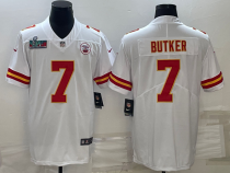 Men's Kansas City Chiefs #7 Harrison Butker White Super Bowl LVII Patch Vapor Limited Jersey
