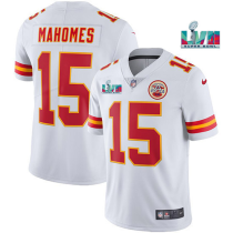 Men’s Kansas City Chiefs #15 Patrick Mahomes White Super Bowl LVII Patch Vapor Limited Jersey