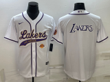 NBA Los Angeles Lakers White Team Big Logo With Patch Baseball Jersey