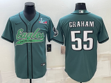 Men's Philadelphia Eagles #55 Brandon Graham Green With Super Bowl LVII Patch Baseball Jersey