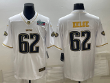 Men's Philadelphia Eagles #62 Jason Kelce White Golden Super Bowl LVII Patch Limited Jersey