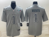 Men's Philadelphia Eagles #1 Jalen Hurts Gray Super Bowl LVII Patch Atmosphere Fashion Limited Jersey