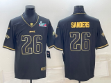 Men's Philadelphia Eagles #26 Miles Sanders Black Golden Super Bowl LVII Patch Edition Limited Jersey