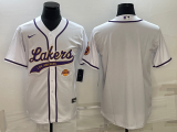 NBA Los Angeles Lakers  Blank White Team Big Logo With Patch Baseball Jersey