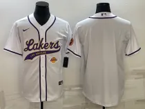 NBA Los Angeles Lakers  Blank White Team Big Logo With Patch Baseball Jersey