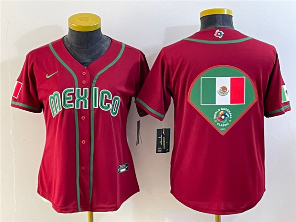 Women's Mexico Baseball 2023 Red Big Logo World Baseball Classic Stitched Jersey