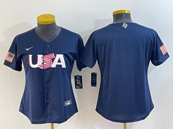 Women's USA Baseball Blank 2023 Navy World Baseball Classic Stitched Jersey