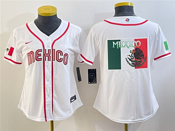 Women's Mexico Baseball 2023 White Big Logo World Baseball Classic Stitched Jersey