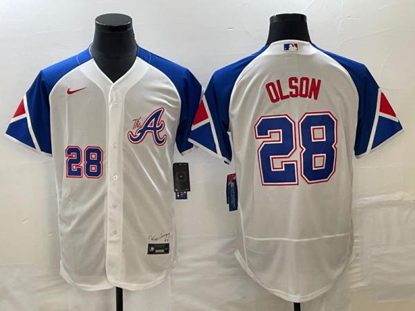 MLB Atlanta Braves #28 Matt Olson White 2023 City Connect FlexBase Elite Jersey