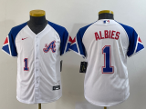 Women Atlanta Braves #1 Ozzie Albies White 2023 City Connect Cool Base With Patch Jerse