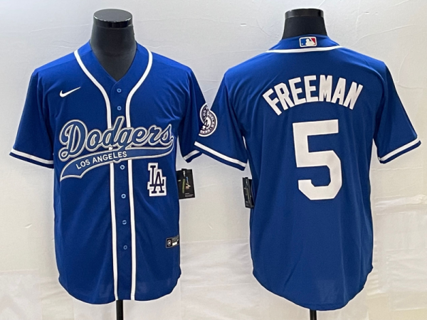 MLB Los Angeles Dodgers #5 Freeman Blue With Patch Cool Base Stitched Baseball Jersey