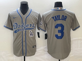 MLB Los Angeles Dodgers #3 Chris Taylor Grey With Patch Cool Base Stitched Baseball Jersey