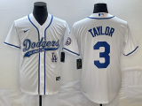 MLB Los Angeles Dodgers #3 Chris Taylor White With Patch Cool Base Stitched Baseball Jersey