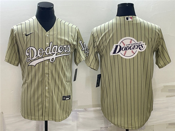 MLB Los Angeles Dodgers Cream Team Big Logo Cool Base Stitched Baseball Jersey