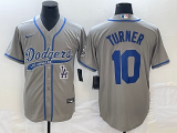 MLB Los Angeles Dodgers #10 Turner Grey With Patch Cool Base Stitched Baseball Jersey