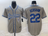 MLB Los Angeles Dodgers #22 Clayton Kershaw Grey With Patch Cool Base Stitched Baseball Jersey