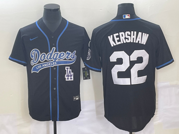 MLB Los Angeles Dodgers #22 Clayton Kershaw Black With Patch Cool Base Stitched Baseball Jersey