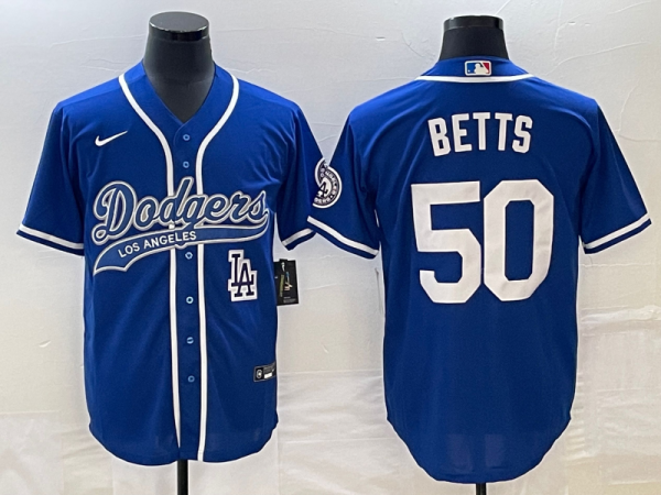 MLB Los Angeles Dodgers #50 Mookie Betts Blue With Patch Cool Base Stitched Baseball Jersey