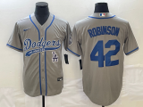 MLB Los Angeles Dodgers #42 Robinson Grey With Patch Cool Base Stitched Baseball Jersey