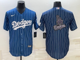 MLB Los Angeles Dodgers Navy Team Big Logo Cool Base Stitched Baseball Jersey