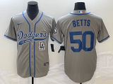 MLB Los Angeles Dodgers #50 Mookie Betts Grey With Patch Cool Base Stitched Baseball Jersey